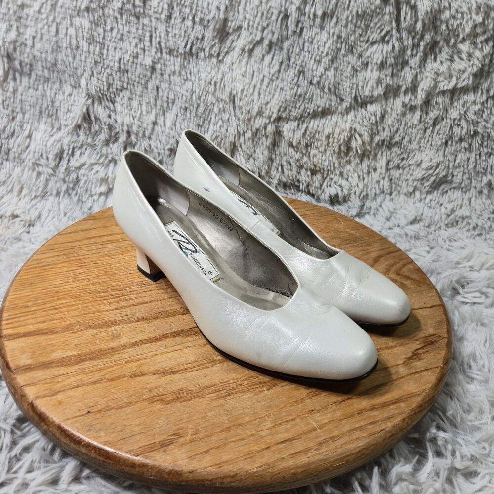 Y2K Ros Hommerson White Classic Leather Heels Womens Size 6.5W Retro Pumps
